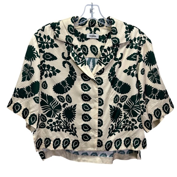 Sandro Tops - Sandro Paris Cavaliere Ecru Green Floral Print Button Up Shirt Top Size 1 | US 4